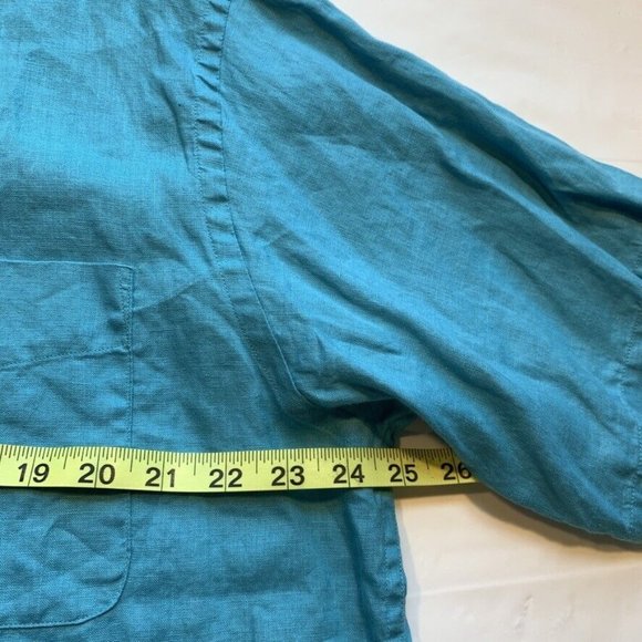 Roundtree & Yorke 100% Linen Shirt Mens Large Button Down Short Sleeve Blue NEW - Picture 10 of 12